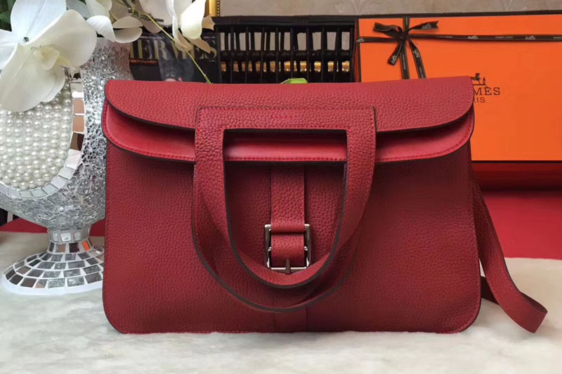 Hermes Halzan 31 Original Oxhide Leather Bags Red