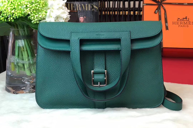 Hermes Halzan 31 Original Oxhide Leather Bags Green