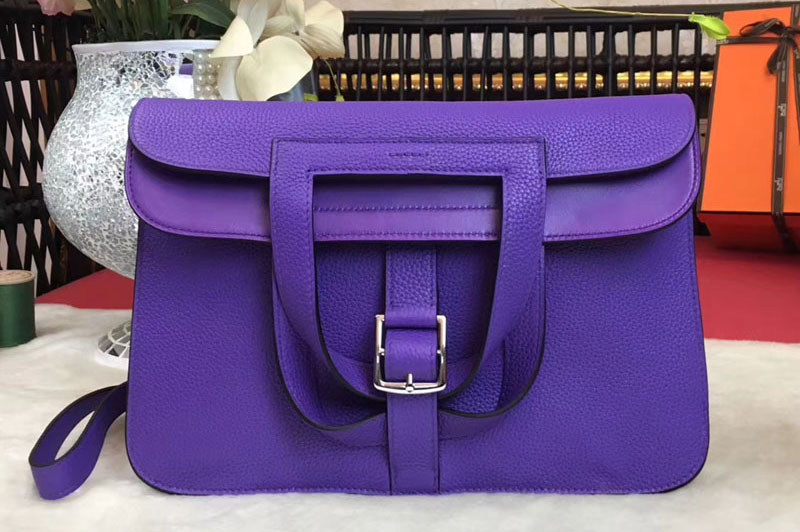 Hermes Halzan 31 Original Oxhide Leather Bags Light Purple