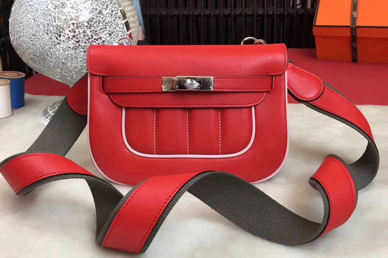 Hermes Berline 20cm Original Swift Leather Bags Red/White