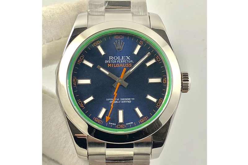 Rolex Milgauss 116400 GV ARF 1:1 Green Sapphire Blue Dial on SS Bracelet V2 On SA3131