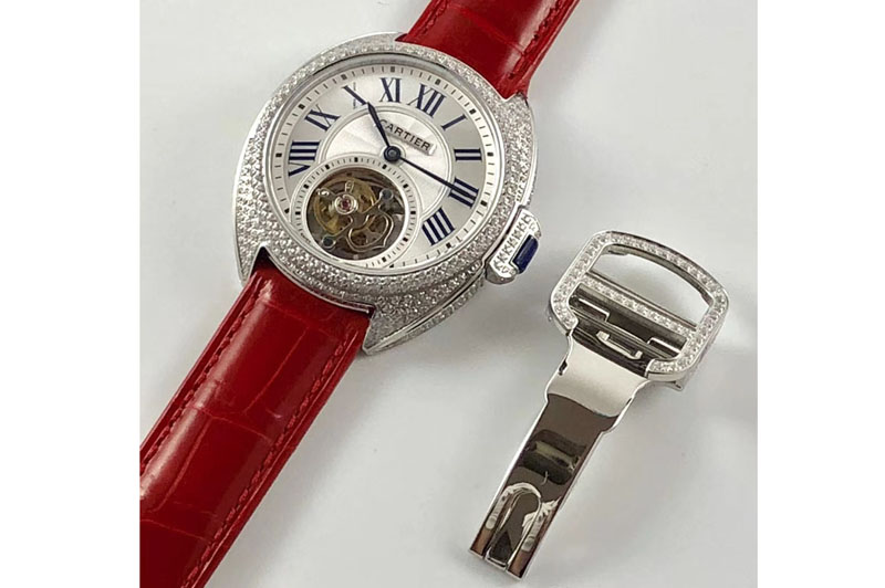 Cle de Cartier Tourbillon RG 39mm Diamond Bezel White Textured Dial