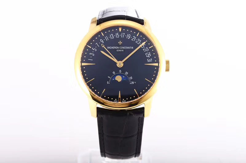 Vacheron Constantin Patrimony Moon Phase Retrograde Date YG/LE Black Dial Watches