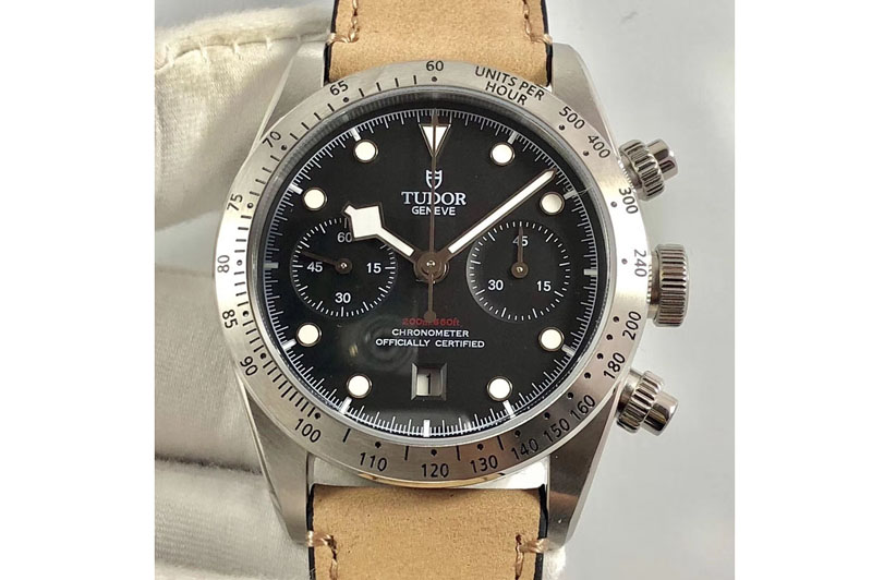 Tudor Heritage 79530 SS Silver Bezel Best Edition Black Dial on Leather Strap A7750