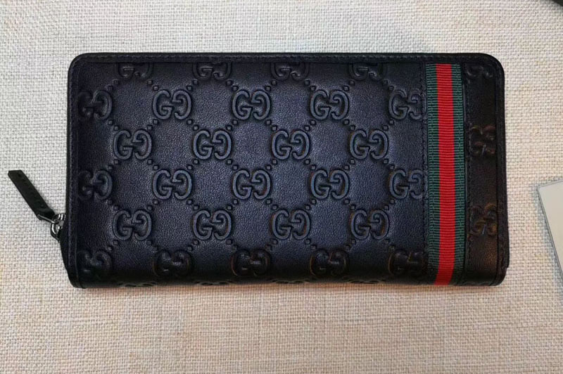Gucci 291105 Guccissima Leather Web Zip Around Wallet Black