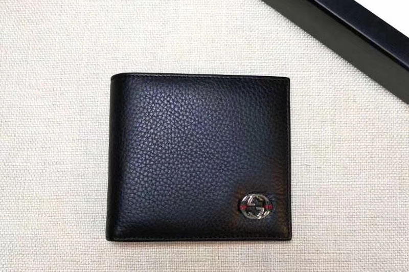 Gucci 308795 Calfskin Leather Bi-fold Wallet Black