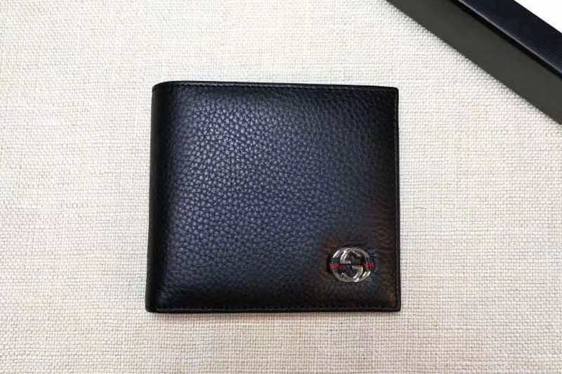 Gucci 308798 Calfskin Leather Bi-fold Wallet Black