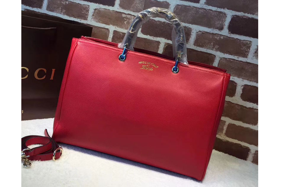 Gucci 323658 Bamboo Shopper Original Leather Tote Bag Red