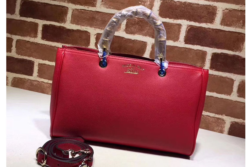 Gucci 323660 Bamboo Tote Bags Grainy Calf Leather Red