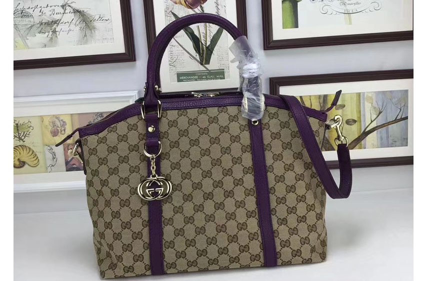 Gucci 341503 Vintage Web Canva Medium Top Handle Bags Purple
