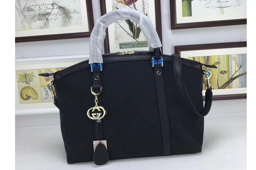 Gucci 341503 Vintage Web Canva Medium Top Handle Bags Black