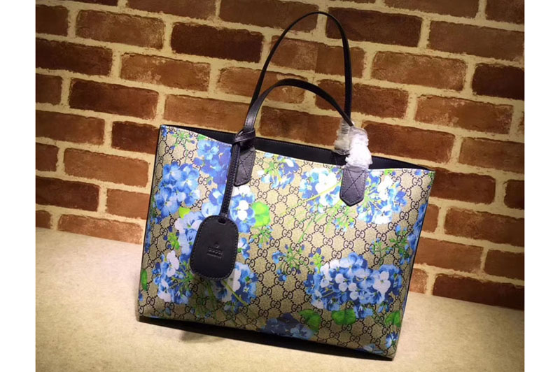 Gucci 368568 Reversible GG Blooms Leather Tote Bag Blue