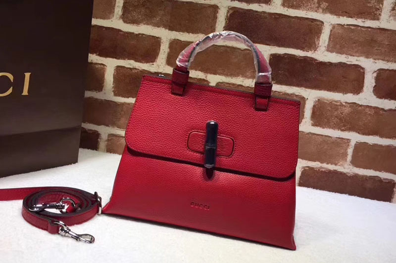 Gucci 370831 Bamboo Daily Leather Top Handle Bag Red