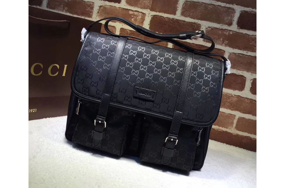 Gucci 387070 Nylon Guccissima Light Messenger Bags Black