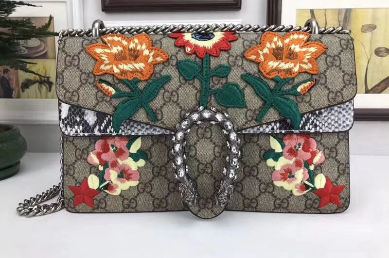 Gucci 400249B Dionysus GG Supreme Canvas Shoulder Bag Blossom