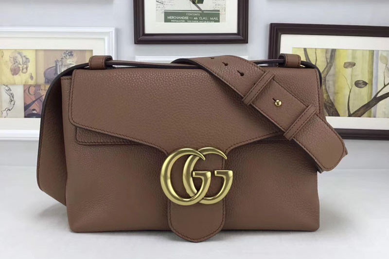 Gucci 401173 GG Marmont Leather Shoulder Bag Brown