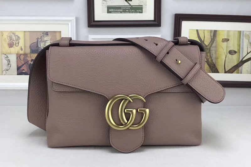 Gucci 401173 GG Marmont Leather Shoulder Bag Apricot