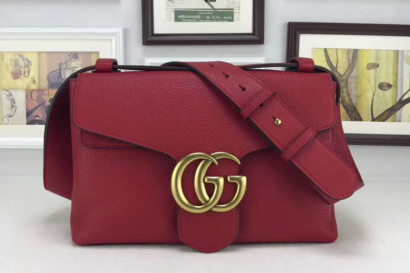 Gucci 401173 GG Marmont Leather Shoulder Bag Red