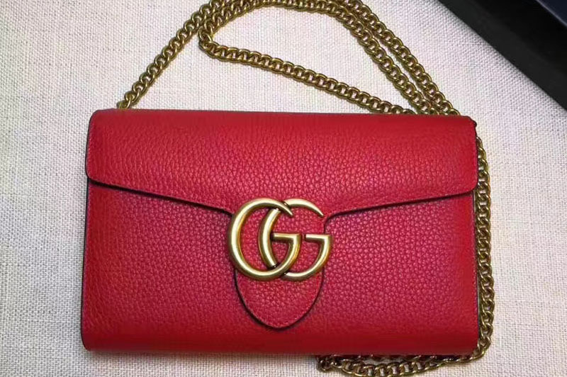 Gucci 401232 GG Marmont Leather Mini Chain Bags Red