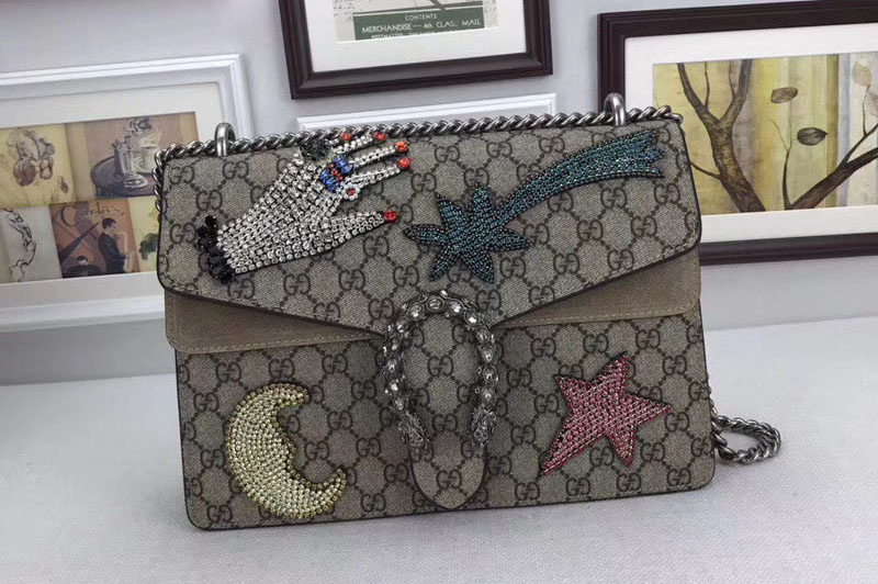 Gucci Dionysus Embroidered Shoulder Bag Taupe 403348