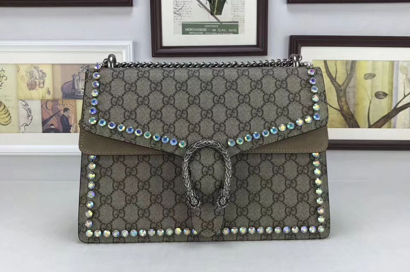 Gucci 403348 Dionysus GG Supreme Shoulder Bag With Crystals