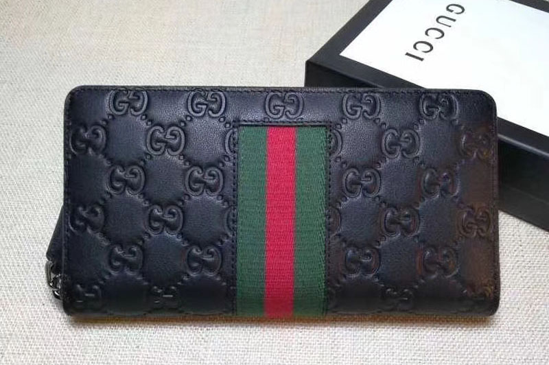 Gucci 408831 Signature Web zip around wallet Black
