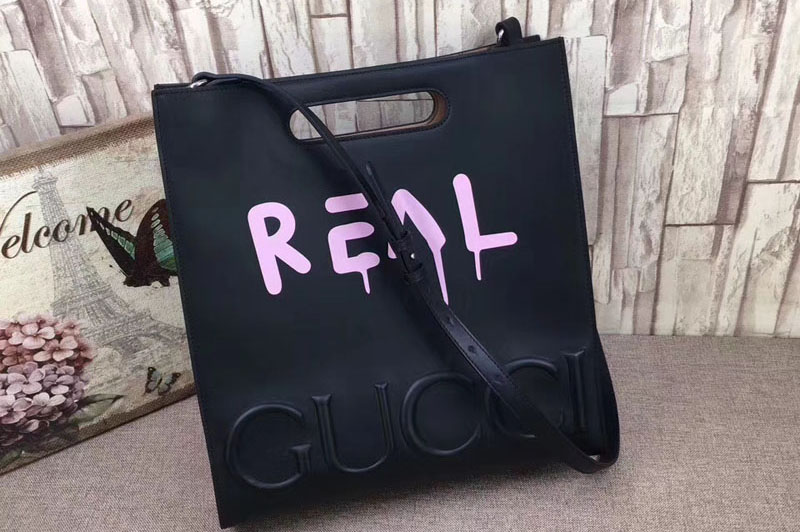 Gucci 409378 XL Leather Tote Bag Black/Pink