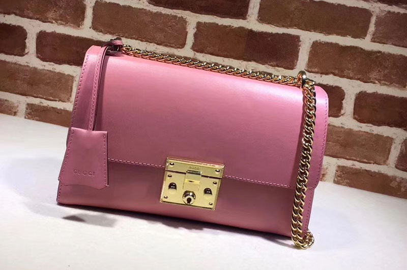 Gucci 409486 Padlock Calfskin Leather Shoulder Bag Pink