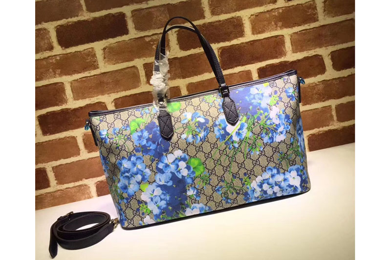 Gucci 410748 Blooms Print Leather Tote Bags Blue