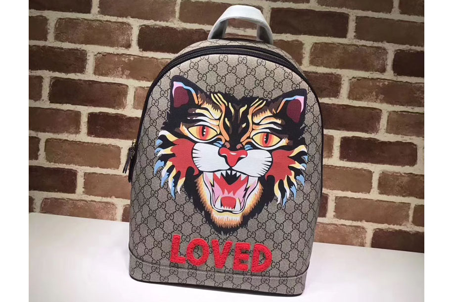 Gucci 419584 Angry Cat print GG Supreme backpack