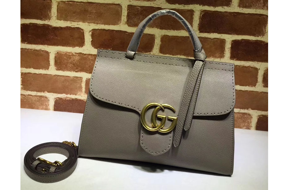 Gucci 421890 GG Marmont Leather Top Handle Bag Grey