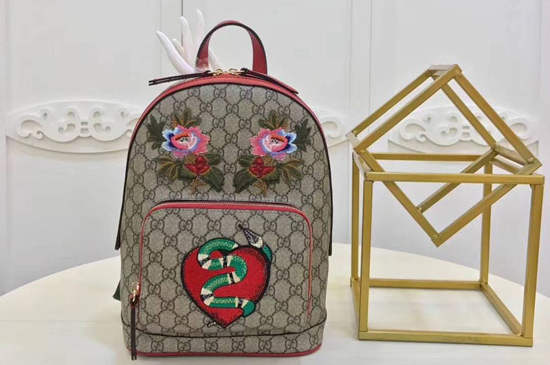 Gucci 427042 Embroidered Snake GG Supreme Backpack