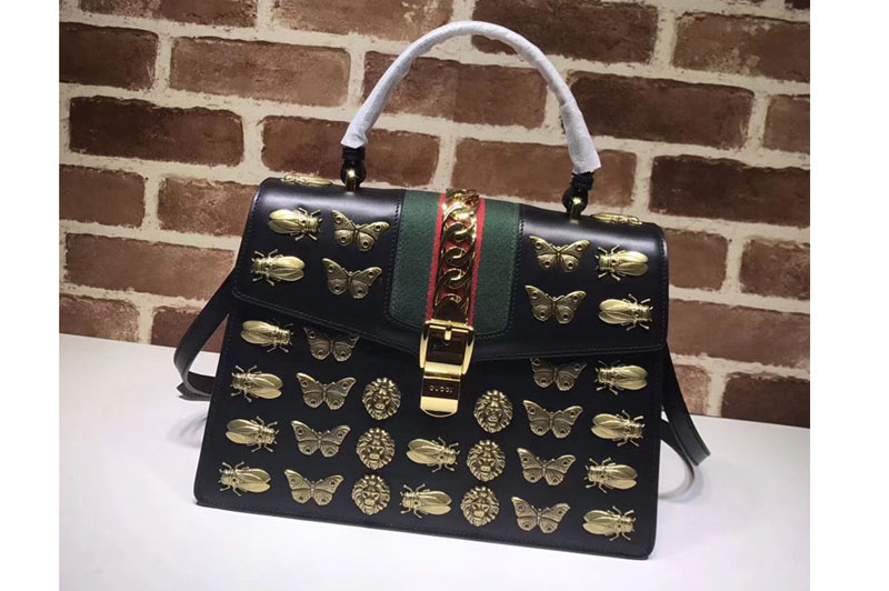 Gucci 431665 Sylvie animal studs leather top handle bags