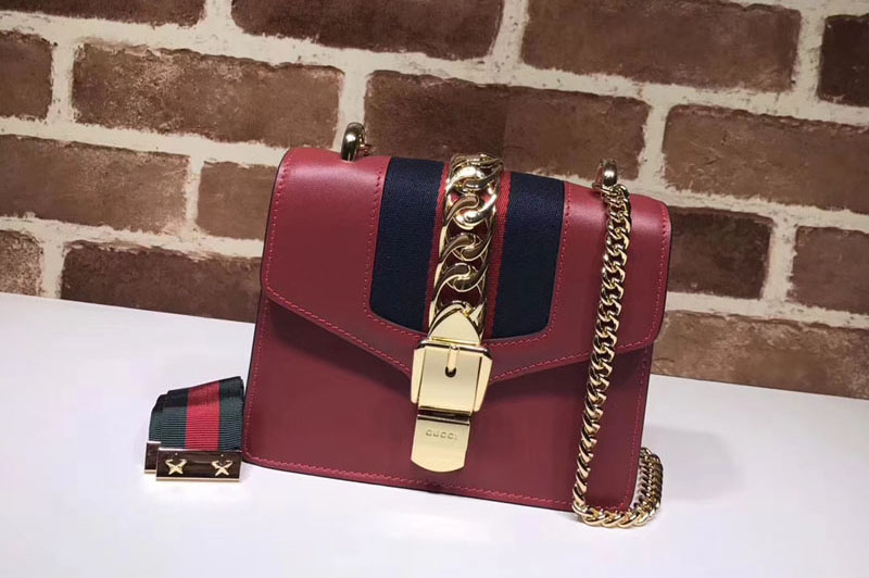 Gucci 431666 Sylvie Leather mini Chain Bag Red