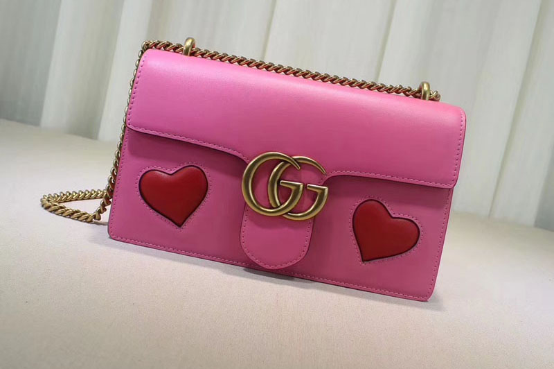 Gucci 431777 GG Marmont Heart Leather Shoulder Bags Pink