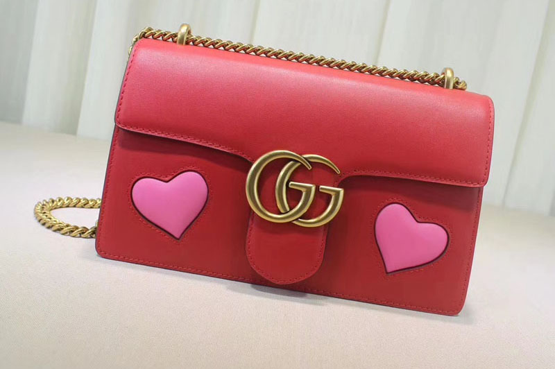 Gucci 431777 GG Marmont Heart Leather Shoulder Bags Red