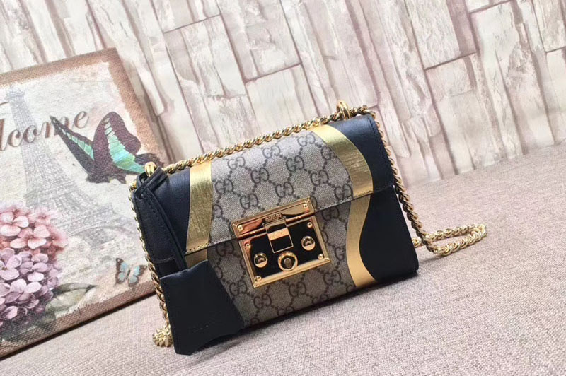 Gucci 432182 Padlock GG Supreme and leather shoulder bags Black