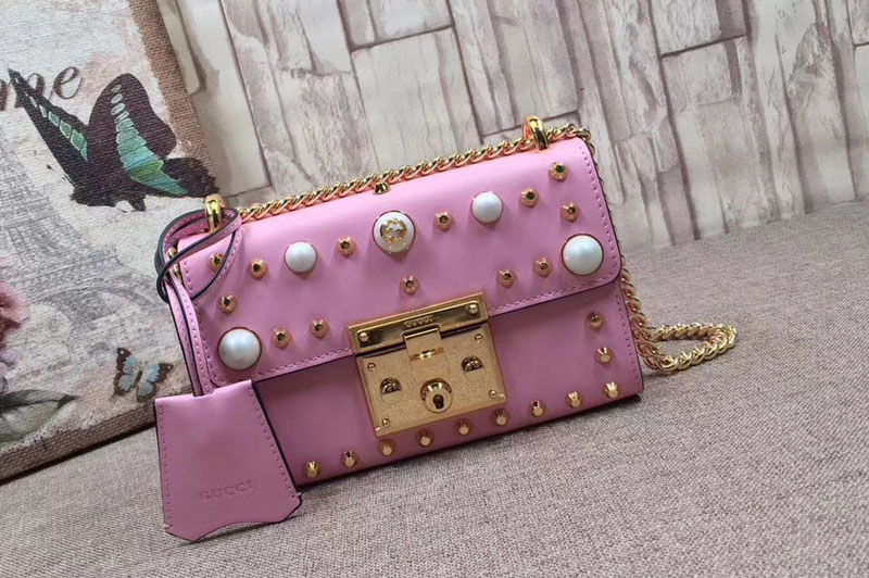 Gucci 432182 Padlock small studded shoulder bags Pink