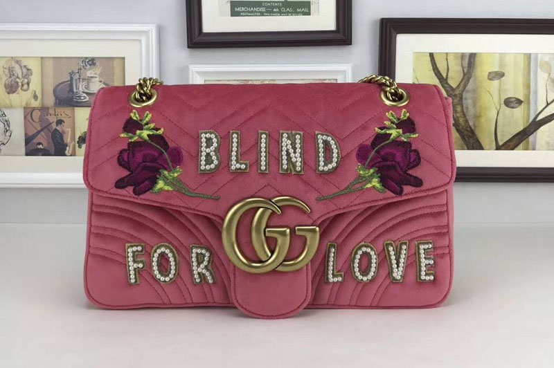Gucci 443496 Blind For Love GG Marmont Embroidered Velvet Bags Pink