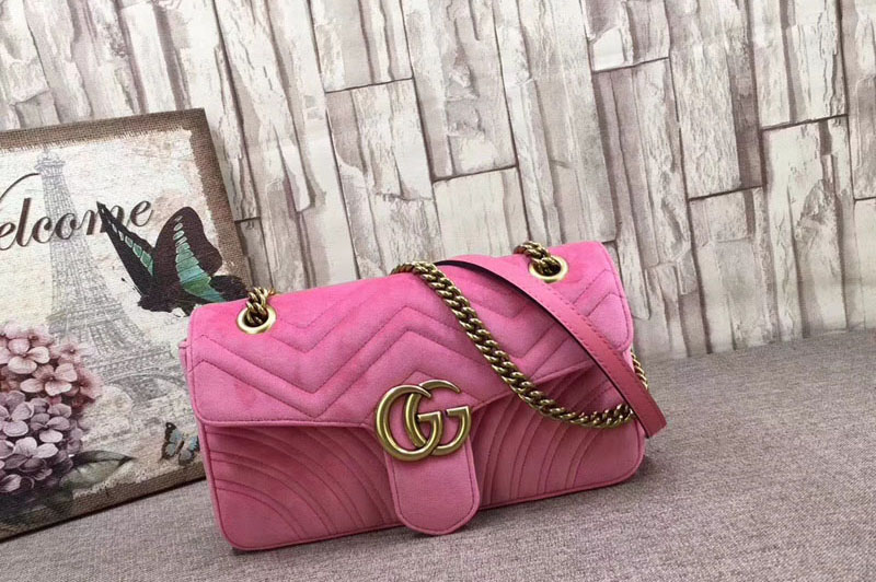 Gucci 443497 GG Marmont Chevron Velvet Shoulder Bag Pink