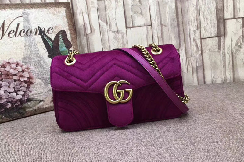 Gucci 443497 GG Marmont Chevron Velvet Shoulder Bag Purple