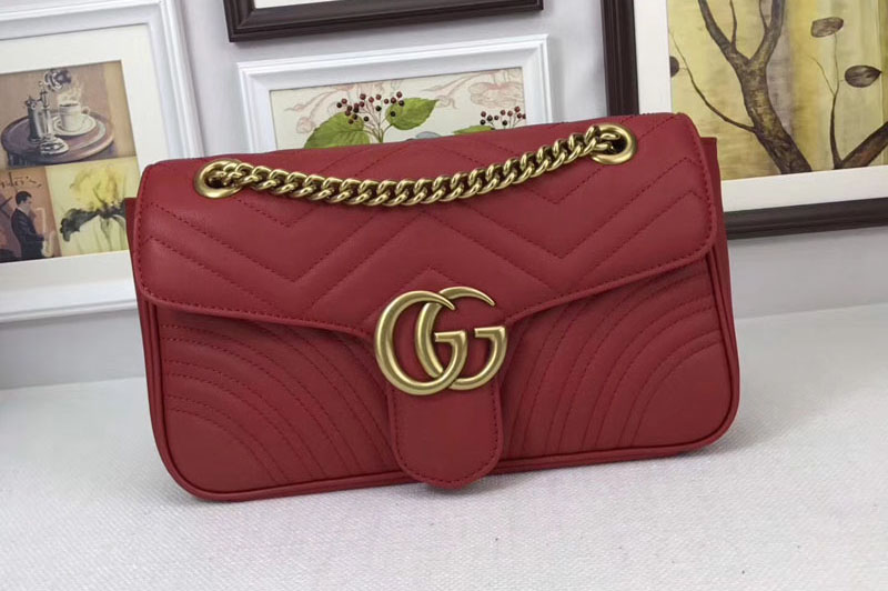 Gucci 443497 GG Marmont Matelasse Shoulder Bags Red