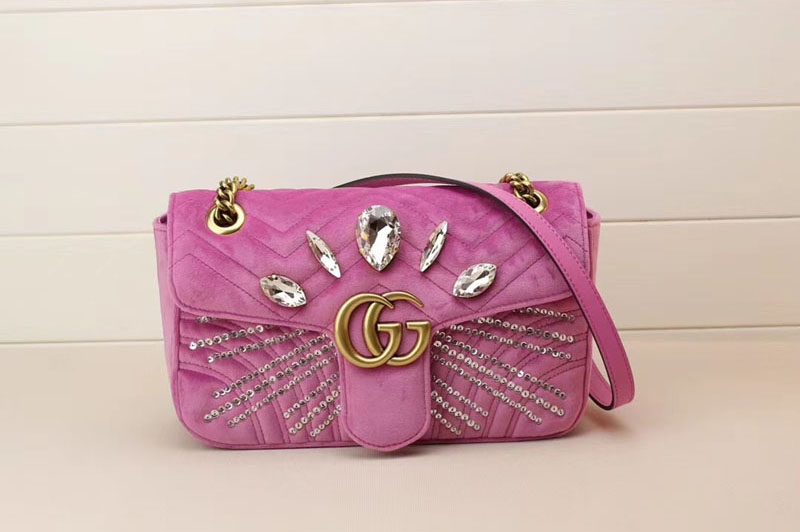Gucci 443497 GG Marmont Velvet small shoulder bags Pink