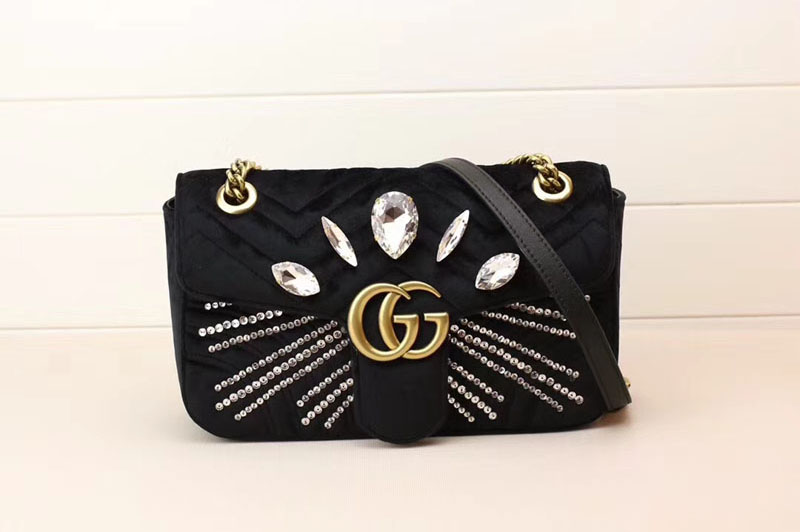 Gucci 443497 GG Marmont Velvet small shoulder bags Black