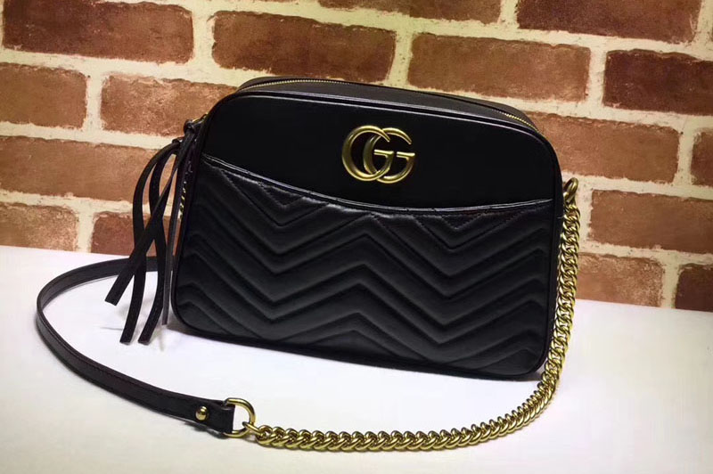 Gucci 443499 Matelasse Chevron Leather Shoulder Bag Black