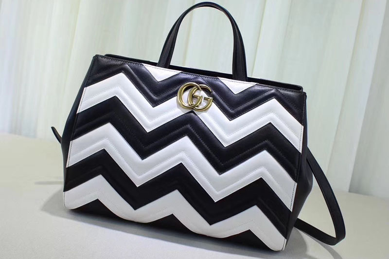 Gucci 443505 GG Marmont medium matelassé top handle bags Black/White