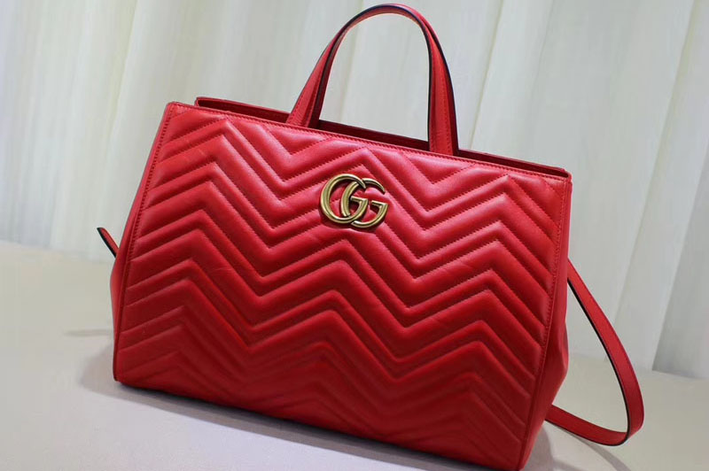 Gucci 443505 GG Marmont medium matelassé top handle bags Red