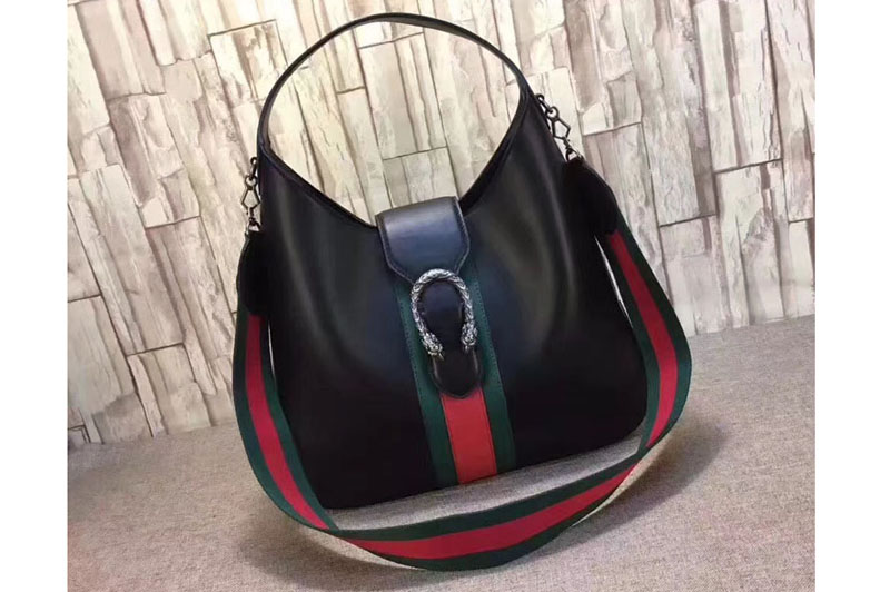 Gucci 446687 Dionysus Medium Leather Hobo Bag Black
