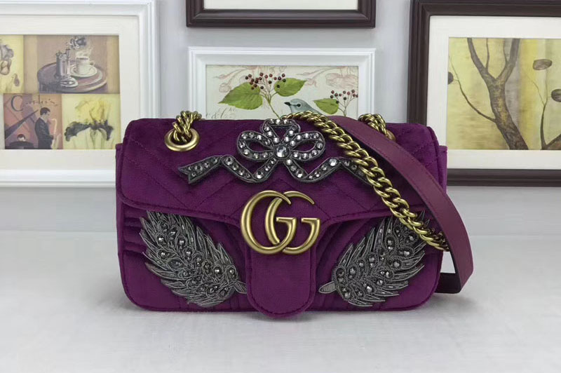 Gucci 446744 GG Marmont Embroidered Velvet Mini Bags Purple