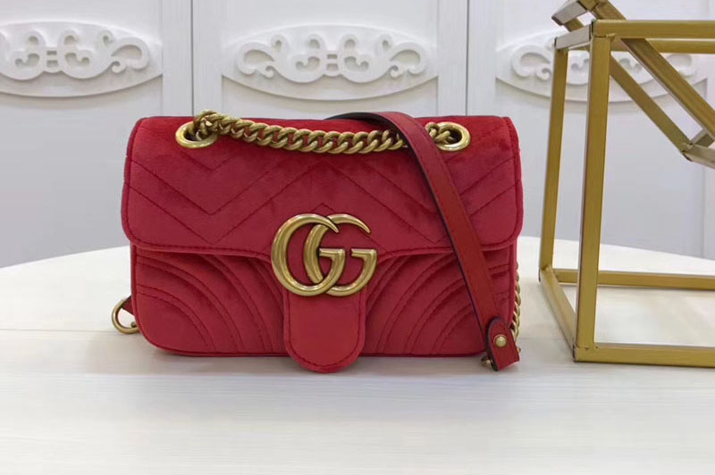 Gucci 446744 GG Marmont velvet mini bags Red